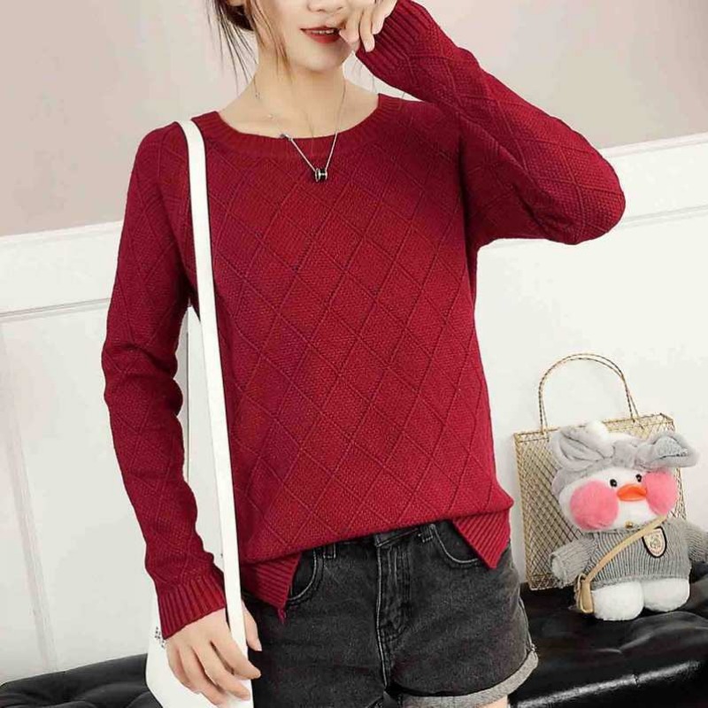 Spring and Autumn New Knitwear Sweater Women's Fashion Loose Pullover Round Neck Long Sleeve Korean Edition Top Bottom Shirt