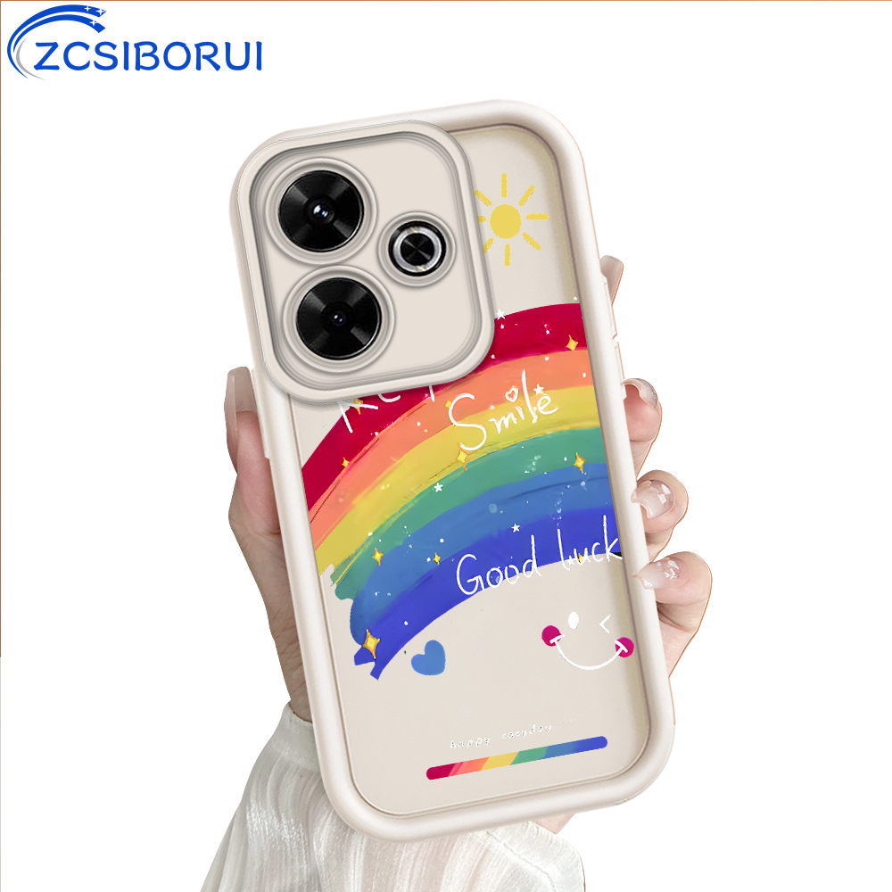 ZCSIBORUI for Redmi 13 Xiaomi Poco M6 4G Back Cover Colorful Rainbow Smile Face Pattern Soft Camera Protection Rubber Square Ladder Phone Case. 