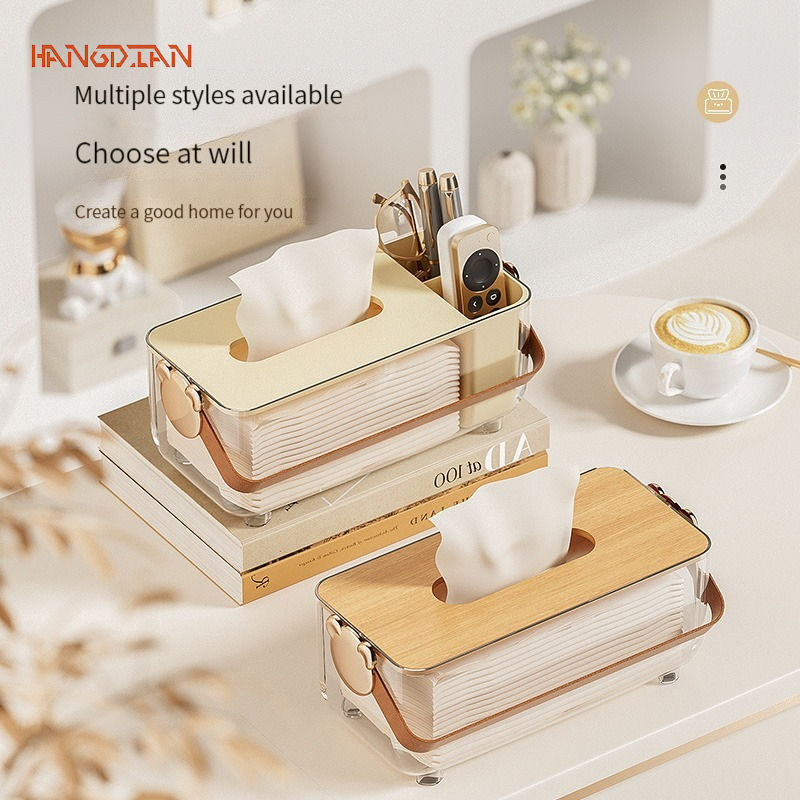 HANGDIAN【Miễn phí vận chuyển】Máy tính để bàn hộp đựng khăn giấy tay đèn phòng khách Bàn cà phê sang trọng trang trí đa chức năng sáng tạo cho gia đình chống bụi hộp giấy rút đơn giản