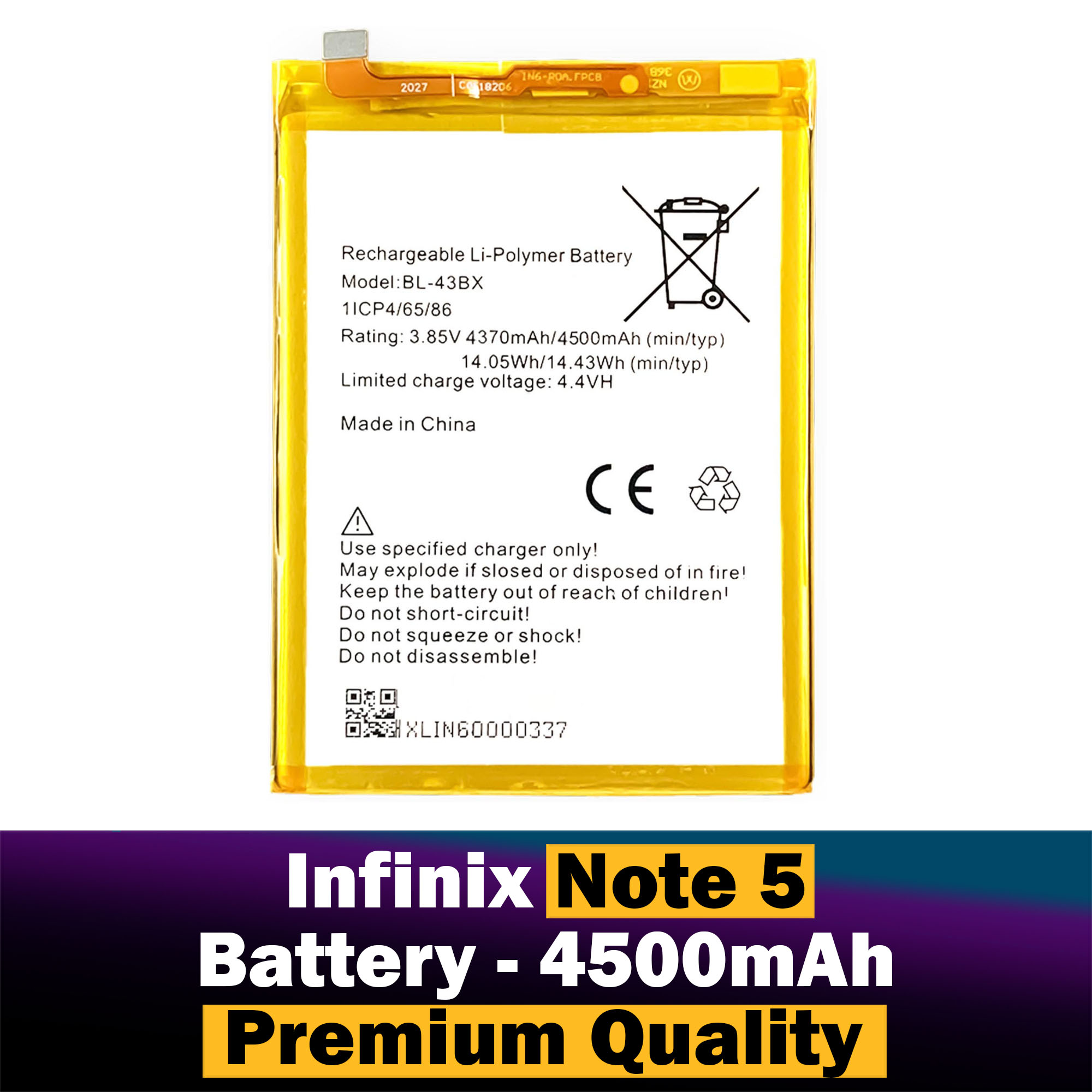 infinix Note 5 Battery EB-BL-43BX Replacement Premium Quality 4500mah Battery For infinix Note 5