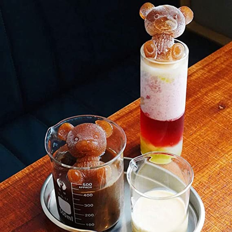 MINGCHENG Cute Teddy Bear Ice Cube Making Mold Splash-Proof And Easy To Fall Off, For Refrigerator With Container, Cute Bear Ice Cube Tray