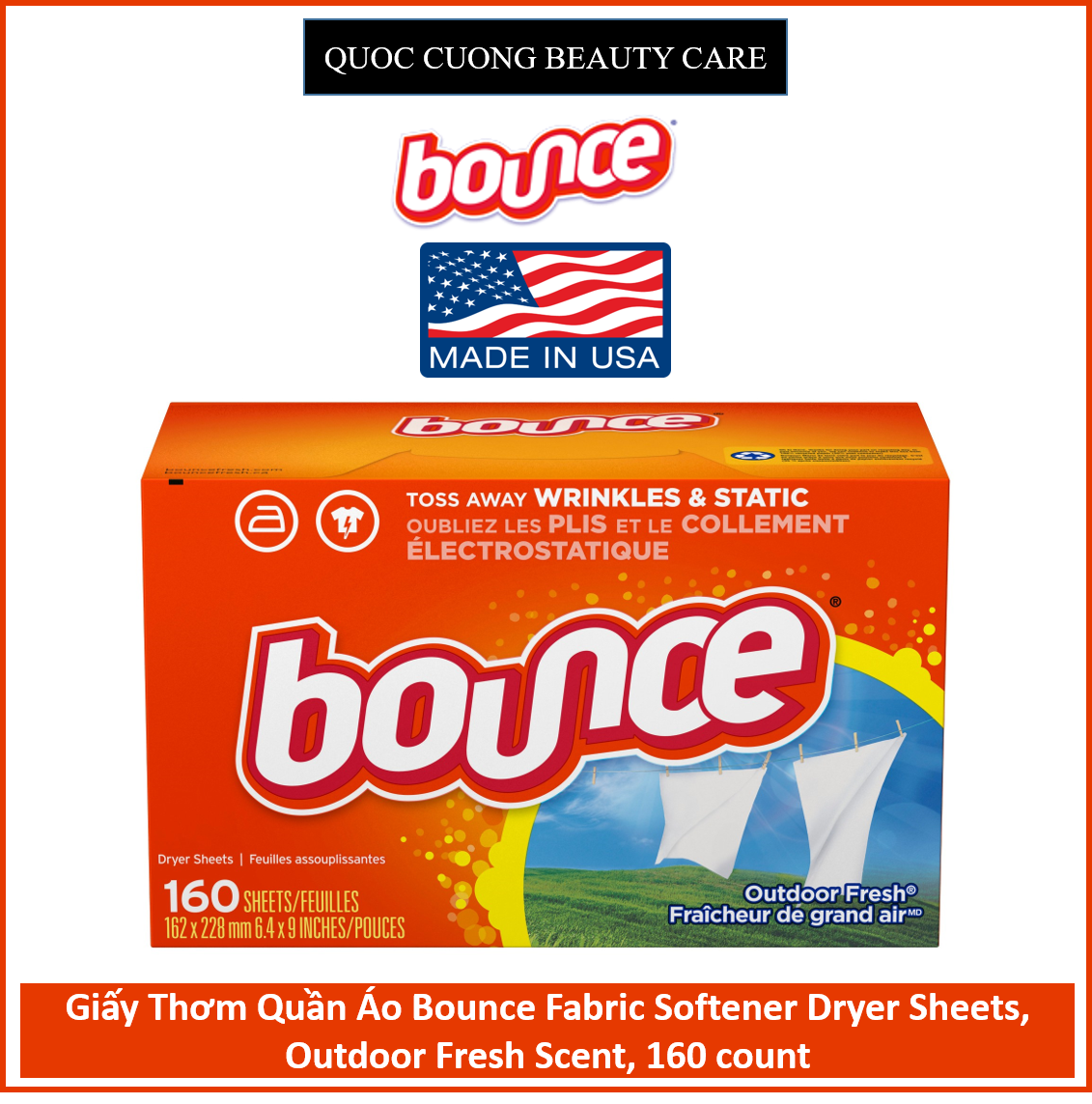 Giấy thơm quần áo Bounce Fabric Softener Dryer Sheets 160 Count