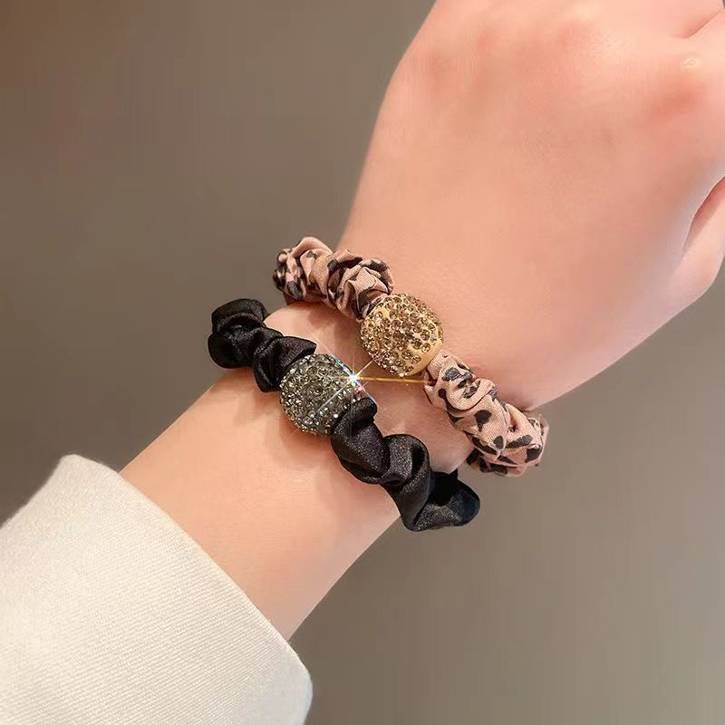 Độ co giãn cao đàn hồi hạt kim cương giả Headband màu trơn in da báo Headband