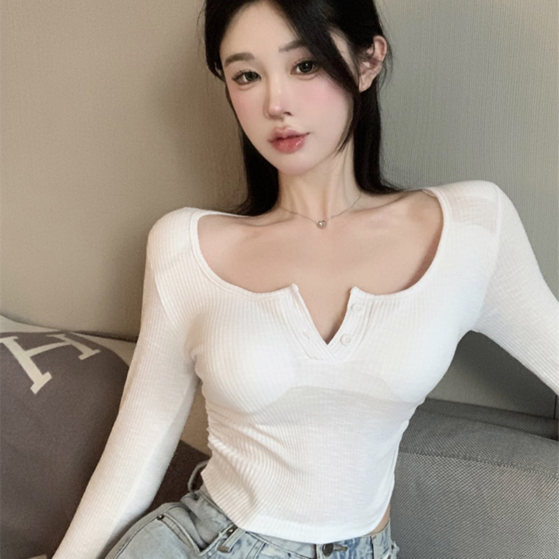 HengShanYuan Sexy low-cut hottie short crop top white