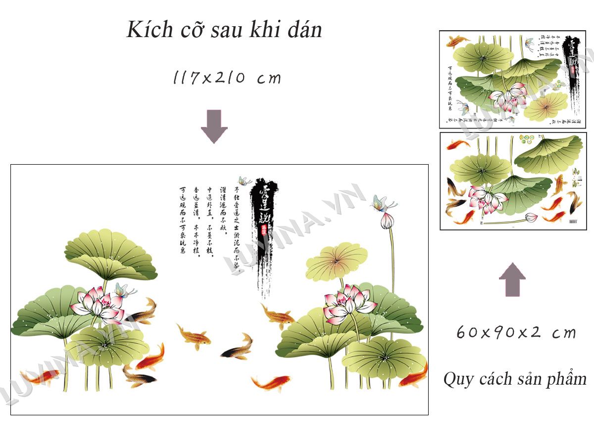DECAL DÁN TƯỜNG TẾT BỤI TRÚC VÀ ĐẦM SEN TO