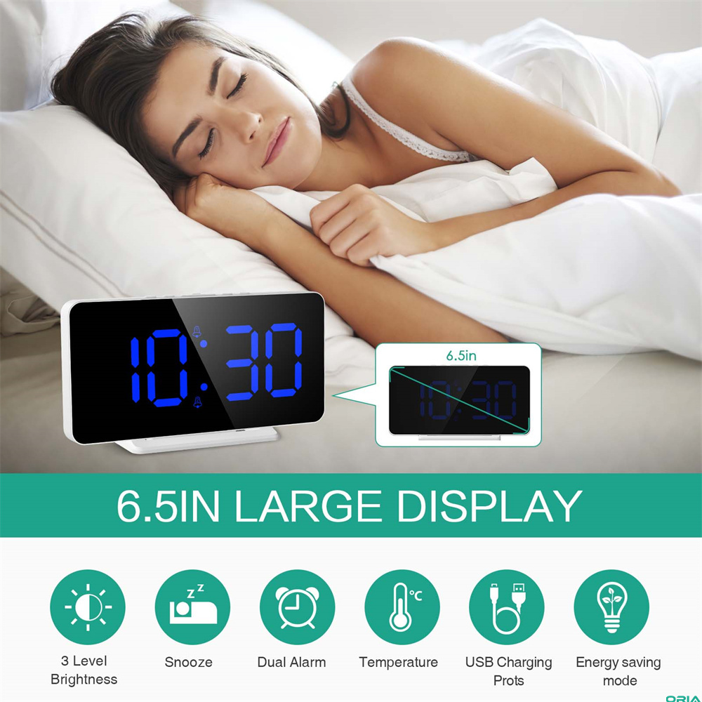 ORIA Đồng Hồ Kỹ Thuật Số 6.5 Inch Đồng Hồ Treo Tường USB Đồng Hồ Báo Thức LED Định Dạng 12/24H Với Chức Năng Báo Lại Độ Sáng Có Thể Điều Chỉnh