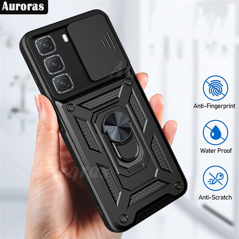 For infinix Hot 50 Pro Plus Phone Case Camera Lens Protector Shockproof Armor Iron Metal Car Ring Kickstand Bracket Casing for infinix Hot 50 Cover Casing HP