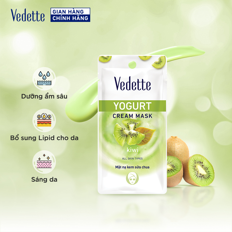 [TẶNG 2 MẶT NẠ 22ML] Combo 10 Mặt nạ kem sữa chua Vedette Kiwi 10ml