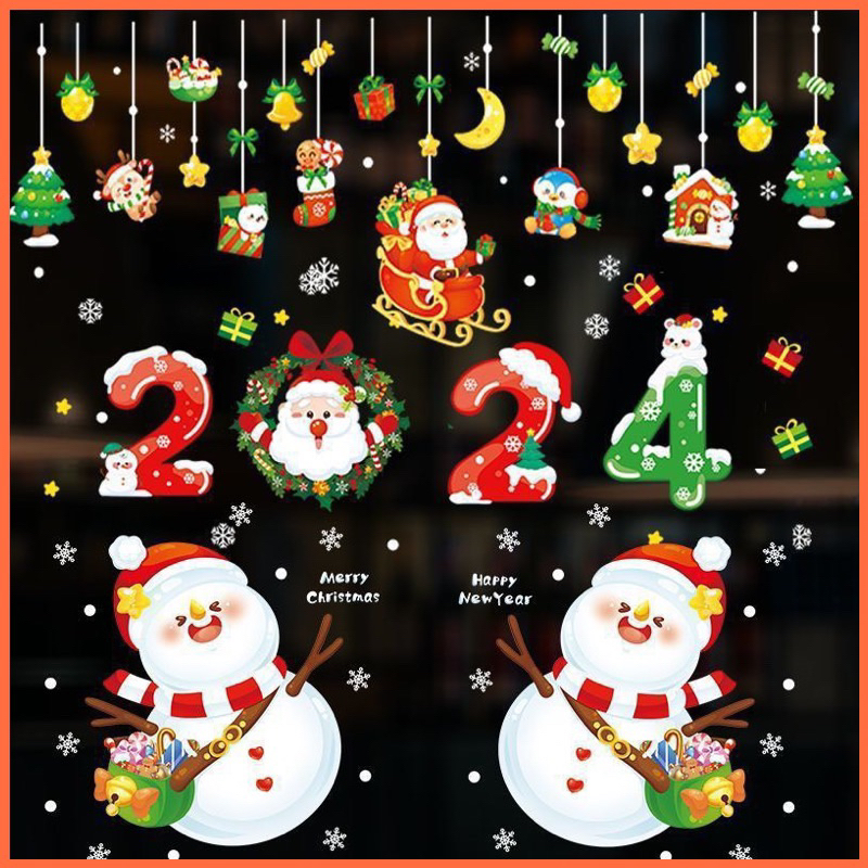 Decal Noel 2024 hít tĩnh điện(không keo)chỉ dán kính.