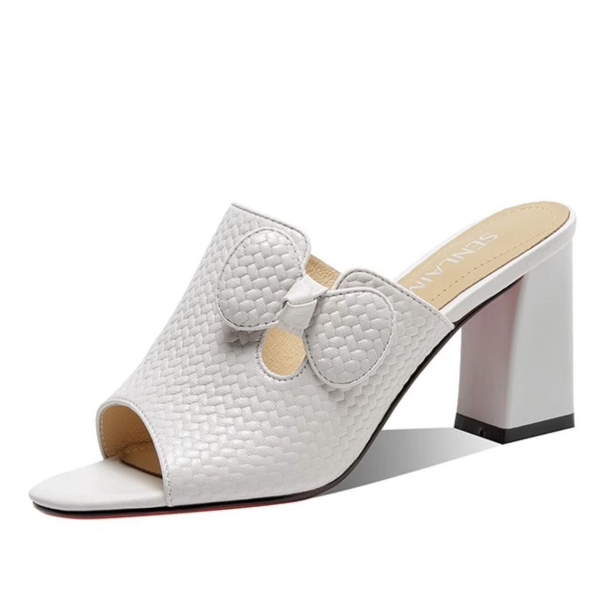 Sundays, women's high-heeled shoes with a height of 7cm 2023 Korean version of the genuine leather women's slippers summer thick with new fashion bow high-heeled sandals women's shoes