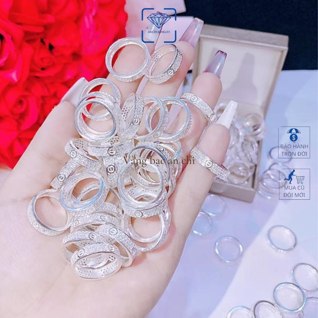 Nhẫn đôi đính đá mẫu trẻ trung, Vàng bạc an chi