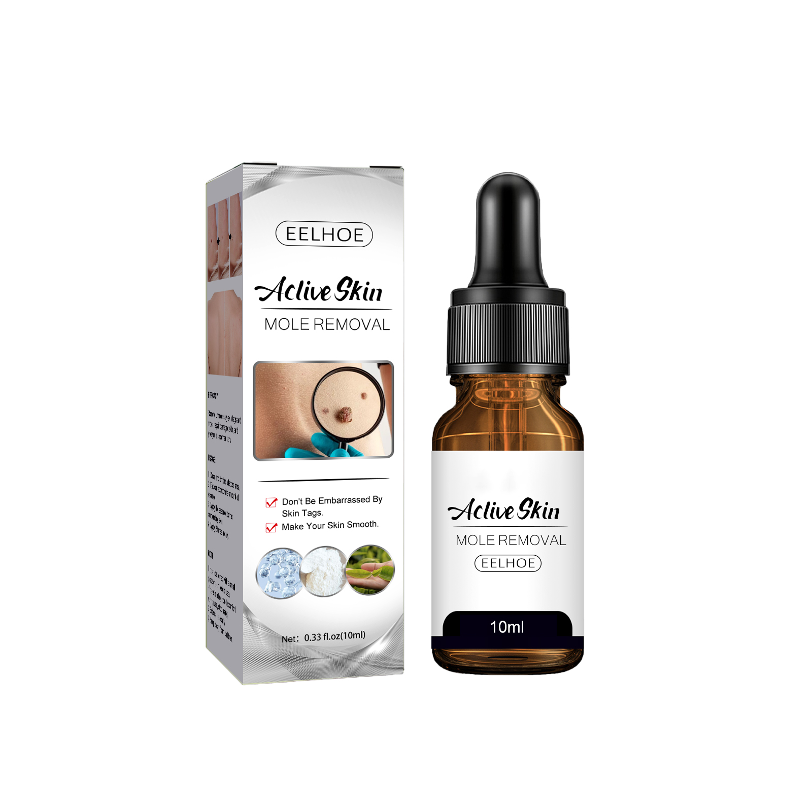 Eelhoe Aclive Skin Mole Removal Essence Skin Tag Remover Mole & Genital Wart Removal Antibacterial Liquid Painless Mole Skin Dark Spot Remover Serum Face Wart Tag Removal Solution（10ml）
