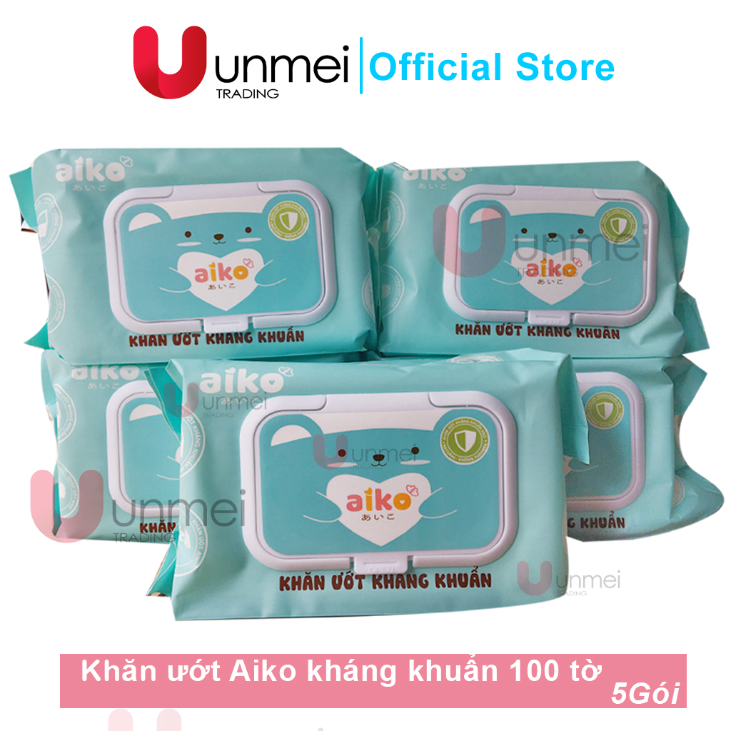 Bộ 5 gói khăn ướt kháng khuẩn aiko 100tờ/gói