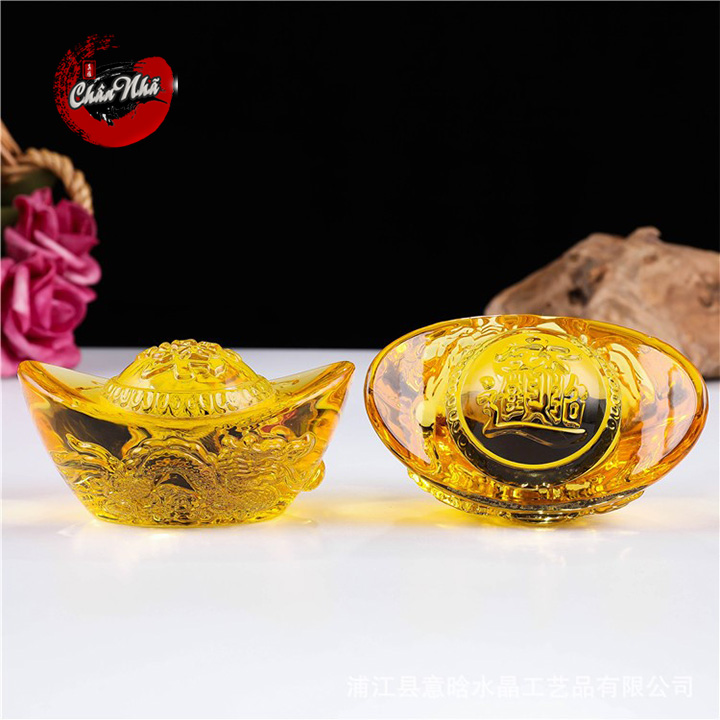 Thỏi vàng chiêu lộc chiêu tài thủy tinh 10cm