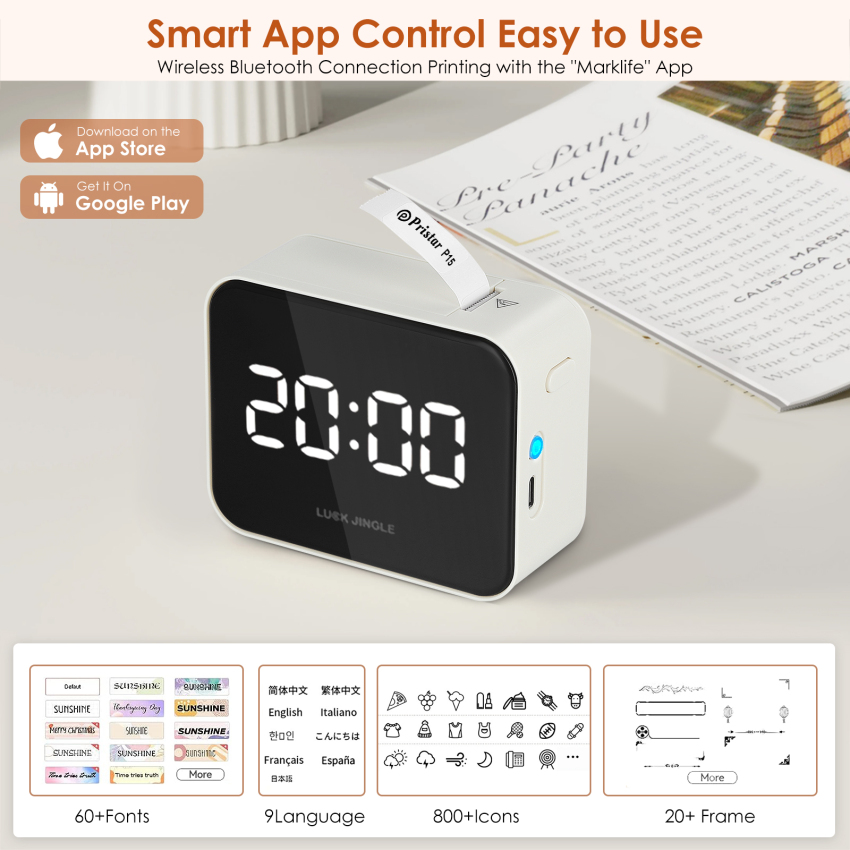 Label Maker Machine P15 Bluetooth Label Maker With Tape USB Rechargeable Thermal Label Printer For IOS & Android, Wireless Mini Sticker Printer For Home, School, Office (White)