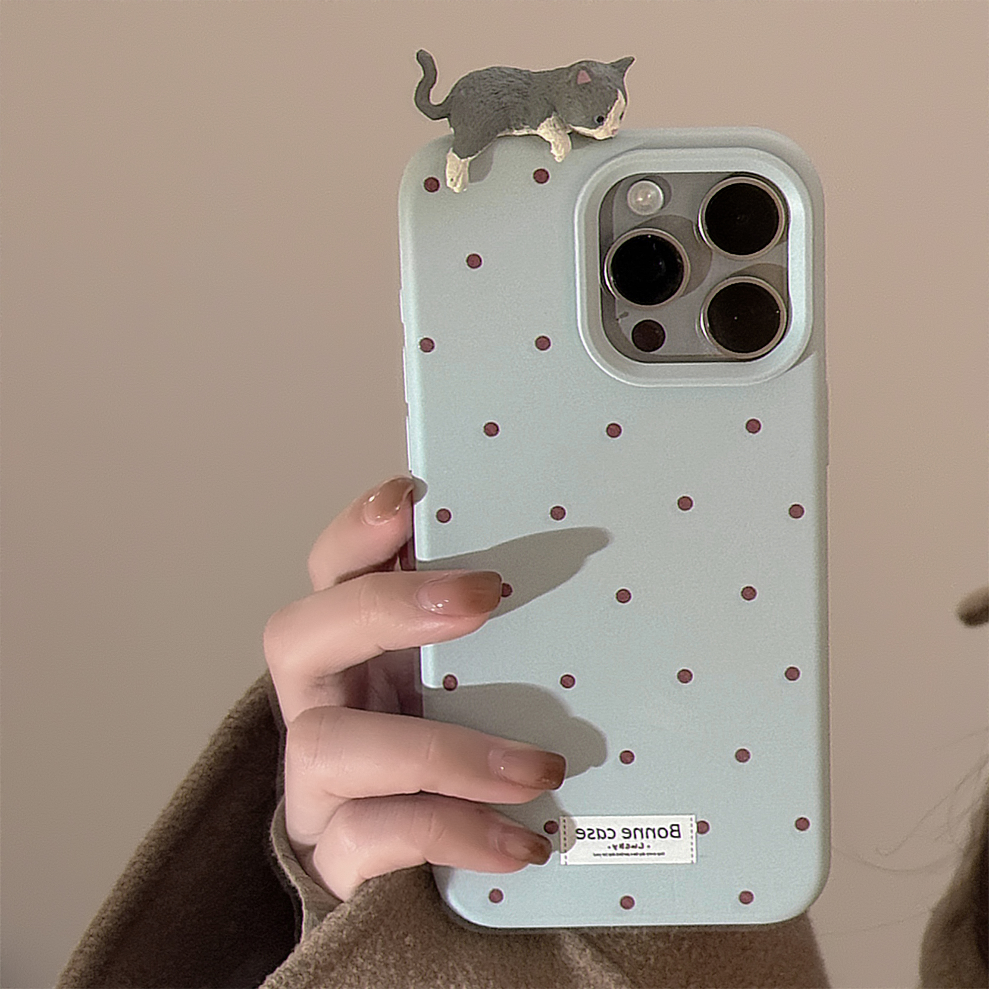 Sroof Case For iPhone 12 13 14 15 16 Pro Max New glutinous rice cute polka dots three-dimensional plopping cat Phone Case Back Cover. 