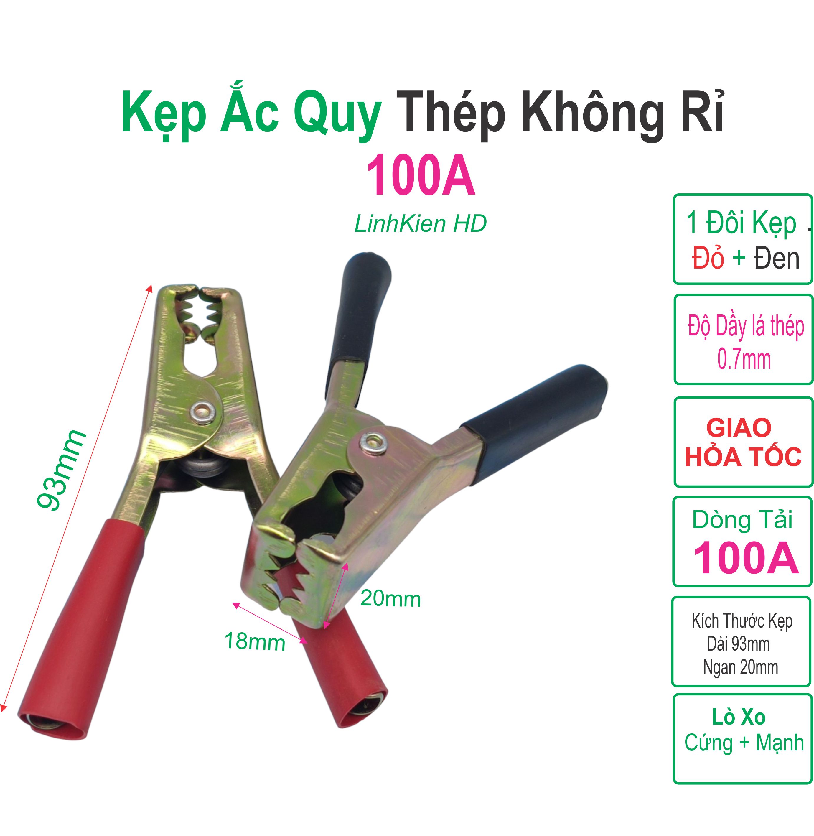 Kẹp ắc quy acquy 100a thép không rỉ , 93mm, lò xo cực kì khỏe. - linhkien hd