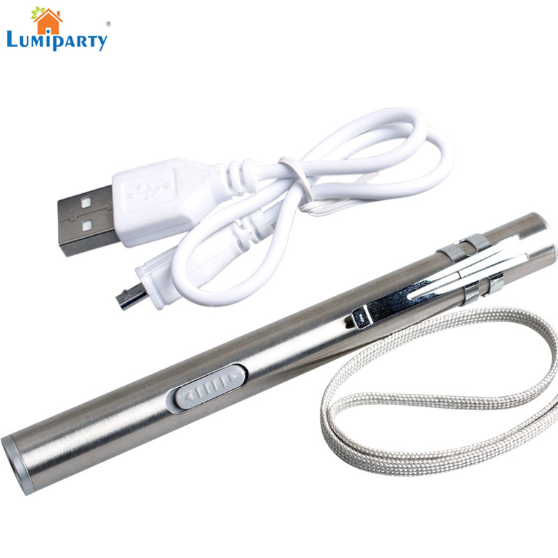 LumiParty Stainless Steel Highlight Pen Shape USB Charging Mini LED Lithium Battery Flashlight