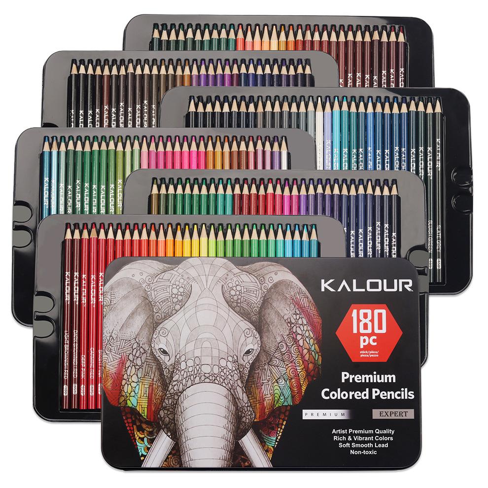 KALOUR 180Pcs Professional Oil Color Pencil Unique Colored Iron Box Colored Colour Drawing Pencil Set For School Art Supplies