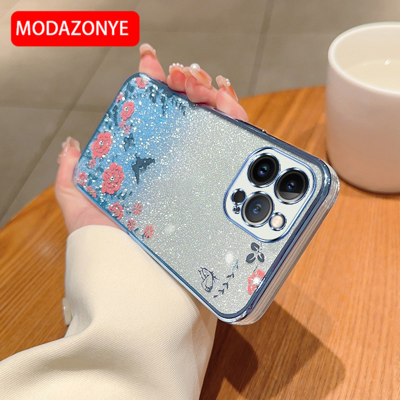 For iPhone 13 Pro Max Phone Case Glitter Bling Flower butterfly Soft Protective Back Cover For iPhone 13 Pro Max Case Girls