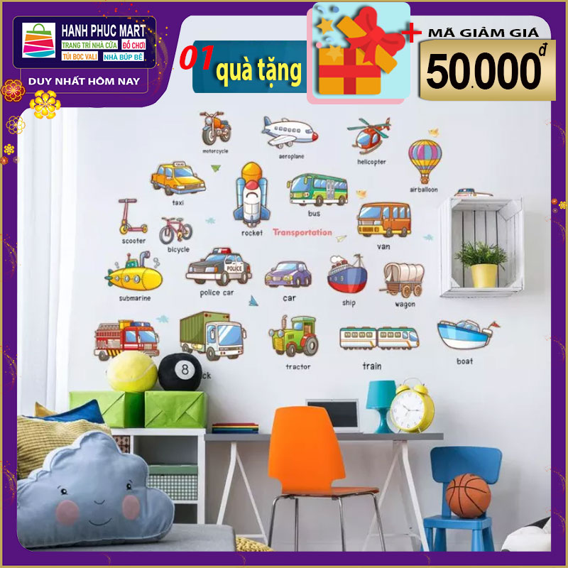 Decal trang dán tường Tiếng anh các loại phương tiện giao thông HM92024
