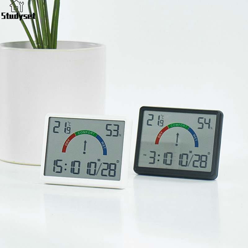Studyset IN stock Temperature Humidity Meter Multi-function Magnetic Design Large Screen Electronic Alarm Clock Digital Thermometer Meter