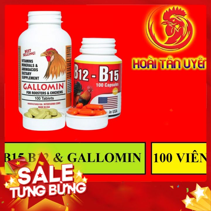 Combo 100 viên gallomin và b15 b12 đỏ dinh dưỡng cho gà đá mỗi hộp 100 viên