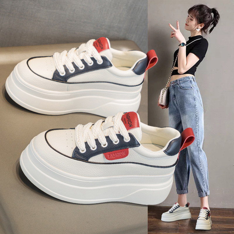 2024 New High Rise Thick Sole Casual High Heel Little White Shoes for Women's Low Top, Versatile Spring/summer Fashion Low Top Women's Shoes