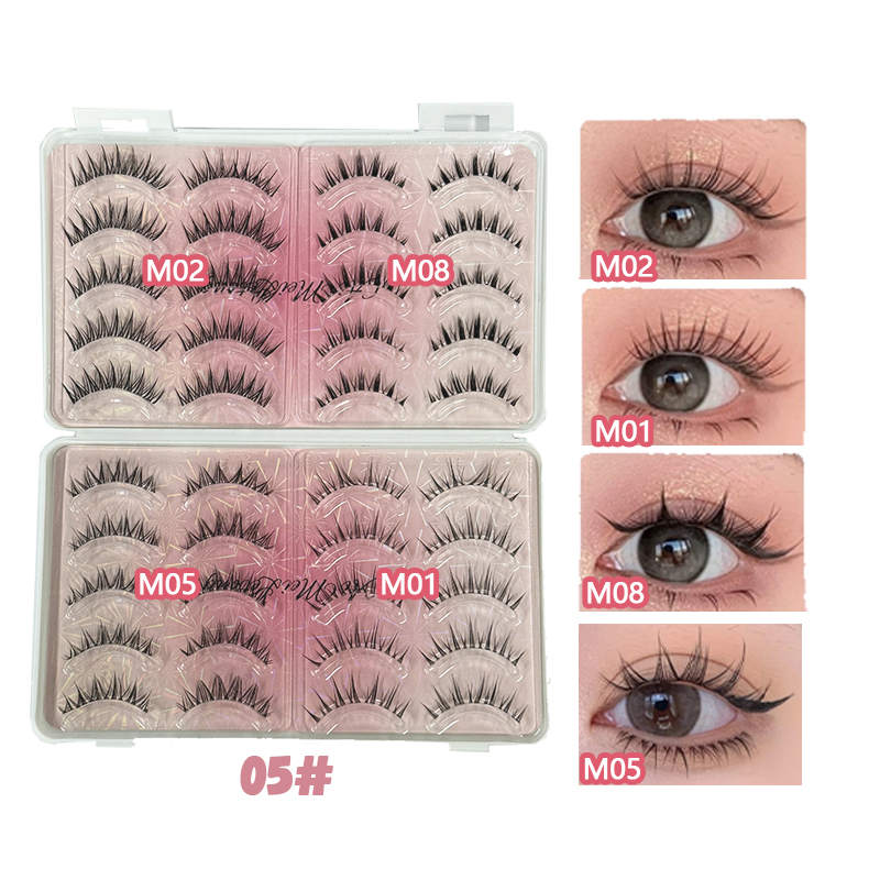 Derf 20 Pairs Natural Fiber Split False Eyelashes with Reusable False Eyelashes 12-14mm