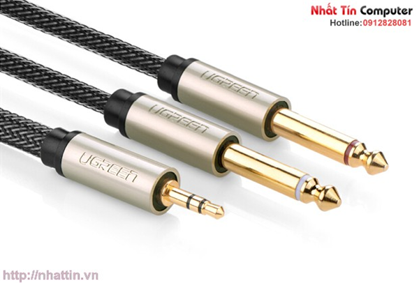 Cáp audio 3.5mm to 2 đầu 6.5mm dài 5m chính hãng ugreen 10619 mạ vàng cao cấp