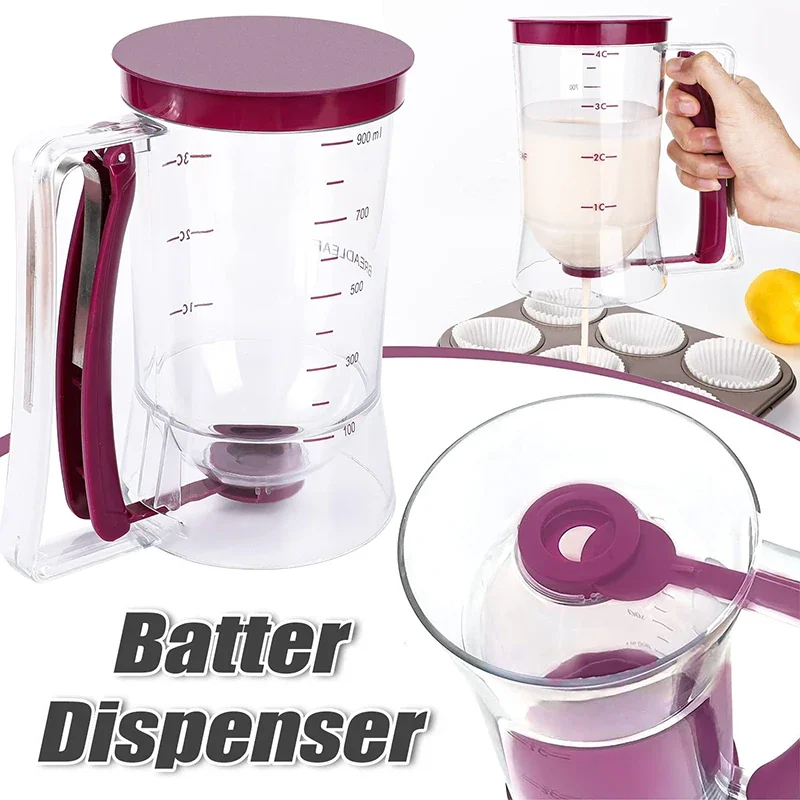 900ml Batter Dispenser Baking Cream Flour Paste Separator Pancake Cupcake Pastry Muffin Measuring Cup Funnel Kitchen Accessories