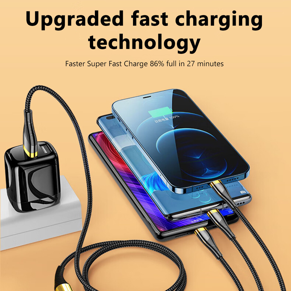 【COD】6A 100W USB Charge Cable 3-in-1 Micro USB Type C Fast Charging Cable Wire