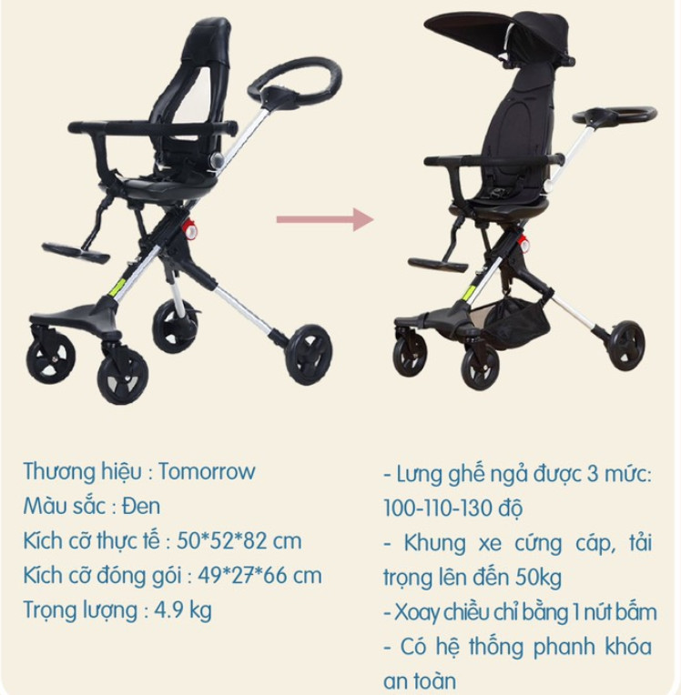 Xe đẩy đảo chiều gấp gọn Tomorrow full phụ kiện