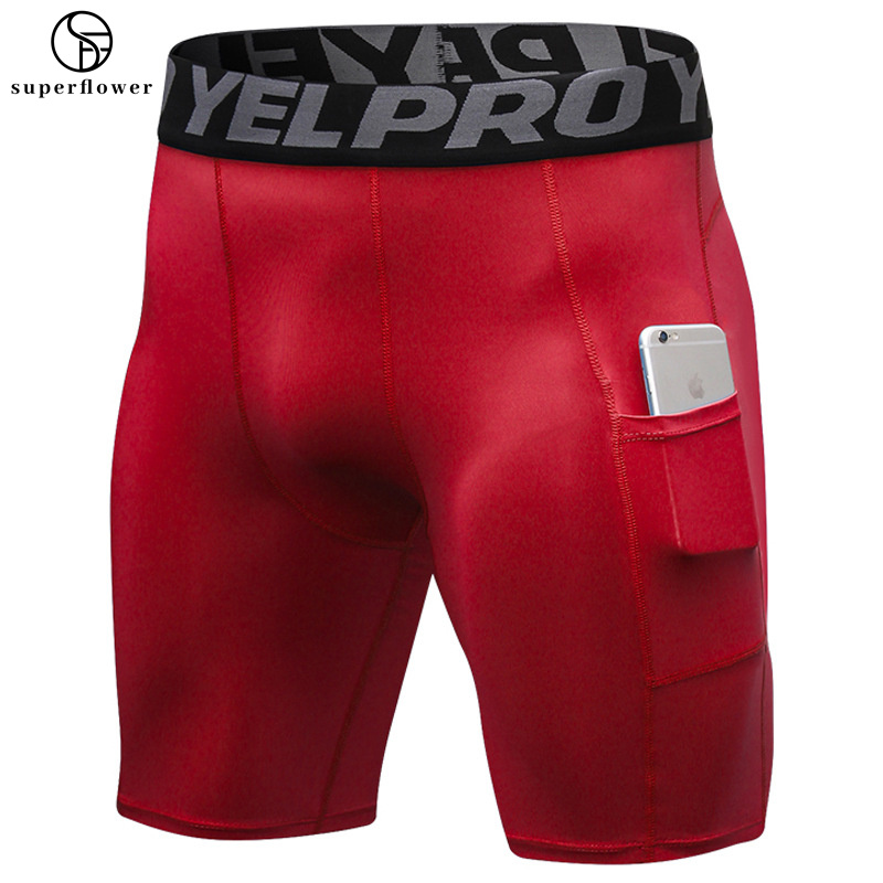 Elastic Mens Compression Shorts Summer Bodybuilding Sports Quick Dry Running Fiess Tights with Pockets_voghion.com