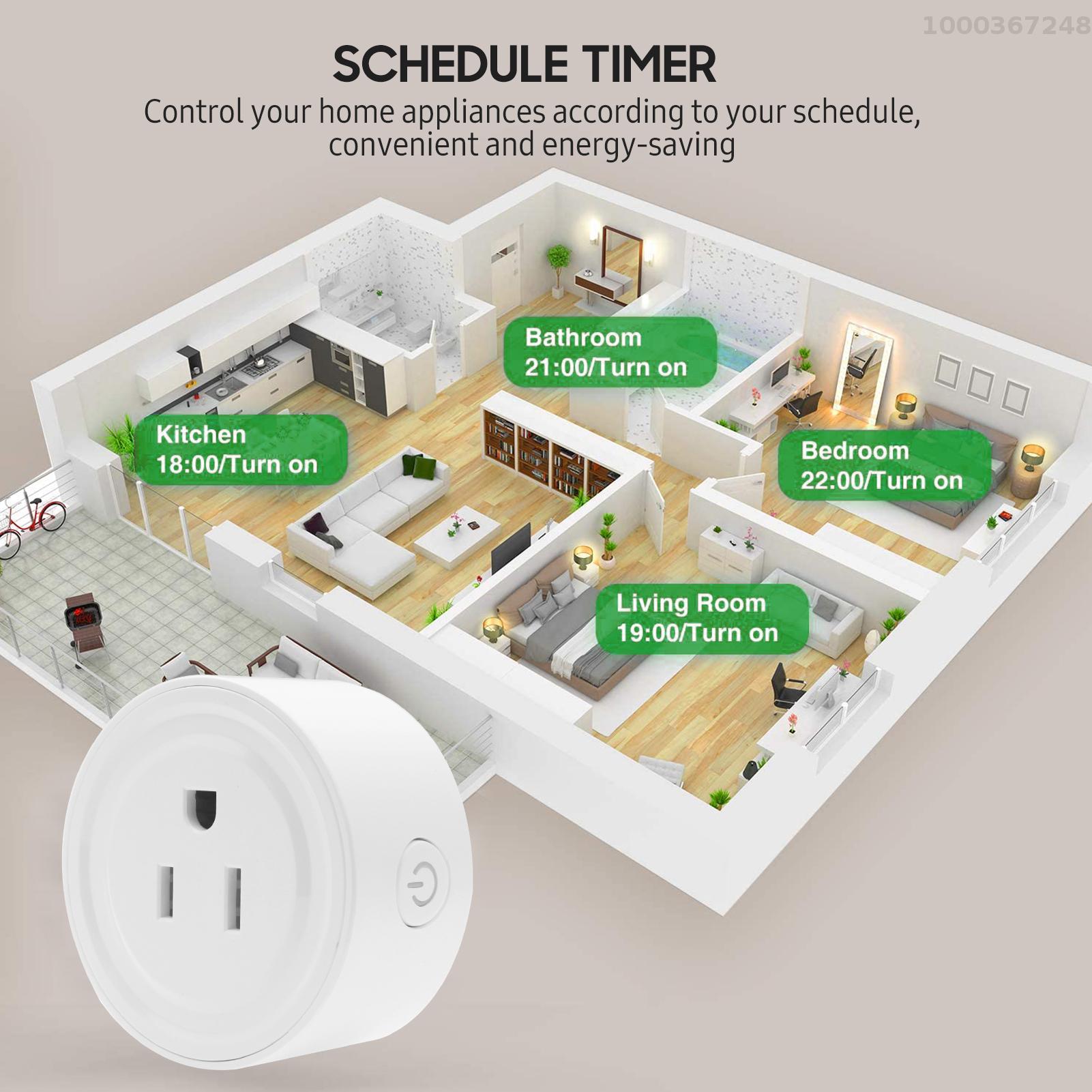 Smart Wi-Fi Plug Wireless Wifi Socket APP Remote Control Voice Control Schedule Function Smart In-wall Socket Outlet 10A White (US Plug, AC 100-240V)