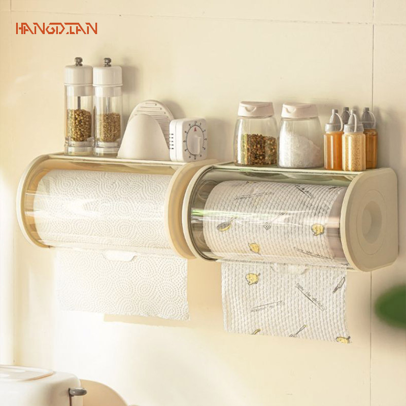 HANGDIAN  【Miễn phí vận chuyển】Treo tường nhà bếp mô hộp lưu trữ, hộ gia đình giấy cuộn phòng tắm hộp đựng có nắp, chống bụi hộp đựng khăn giấy