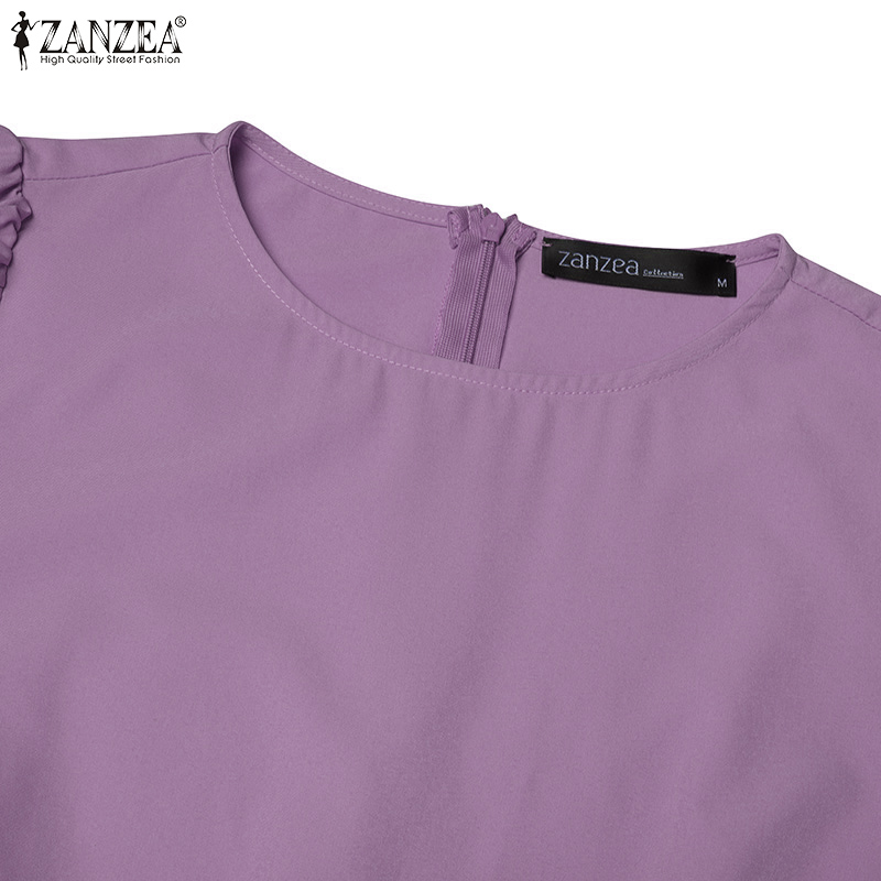 ZANZEA%20Korean%20Style%20Womens%20Elegant%20Crew%20Neck%20Lantern%20Sleeves%20Midi%20Dress%20OL%20Work%20Solid%20Pleats%20A-Line%20Dresses%20-%20Image%207