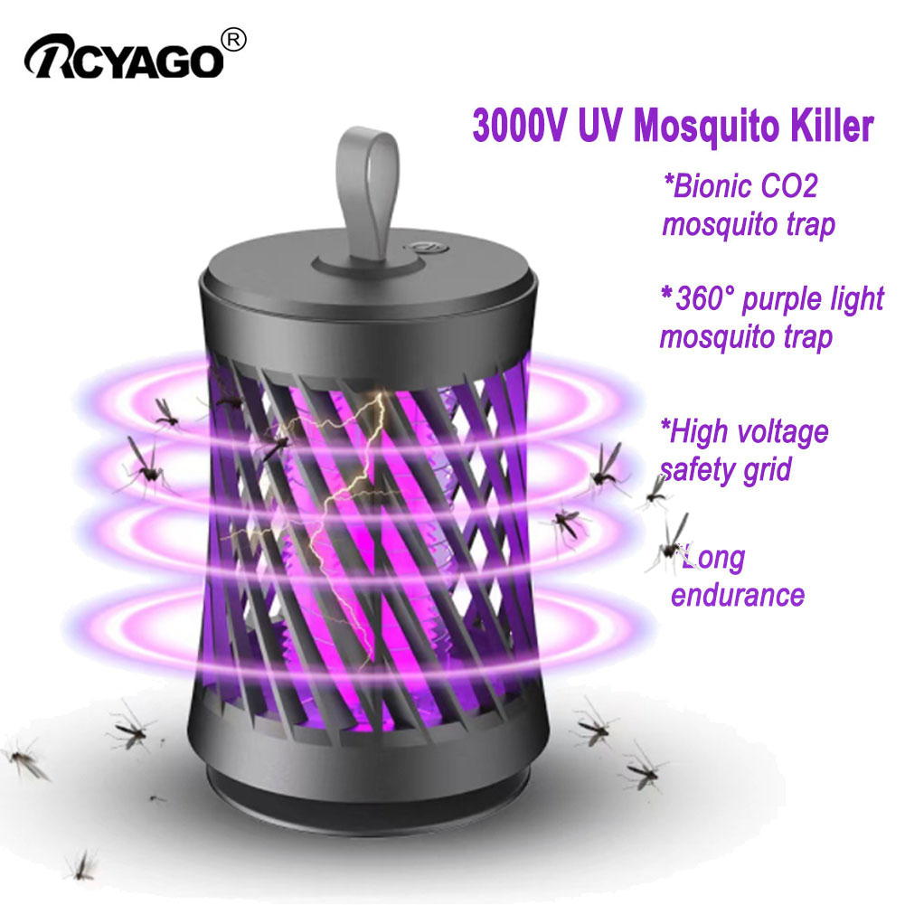 Rcyago rechargeable 360° mosquito kiiller high voltage 3000v mosquito trap lamp uv insect killer bionic co2 mosquito trap for home, patio, bakcyard