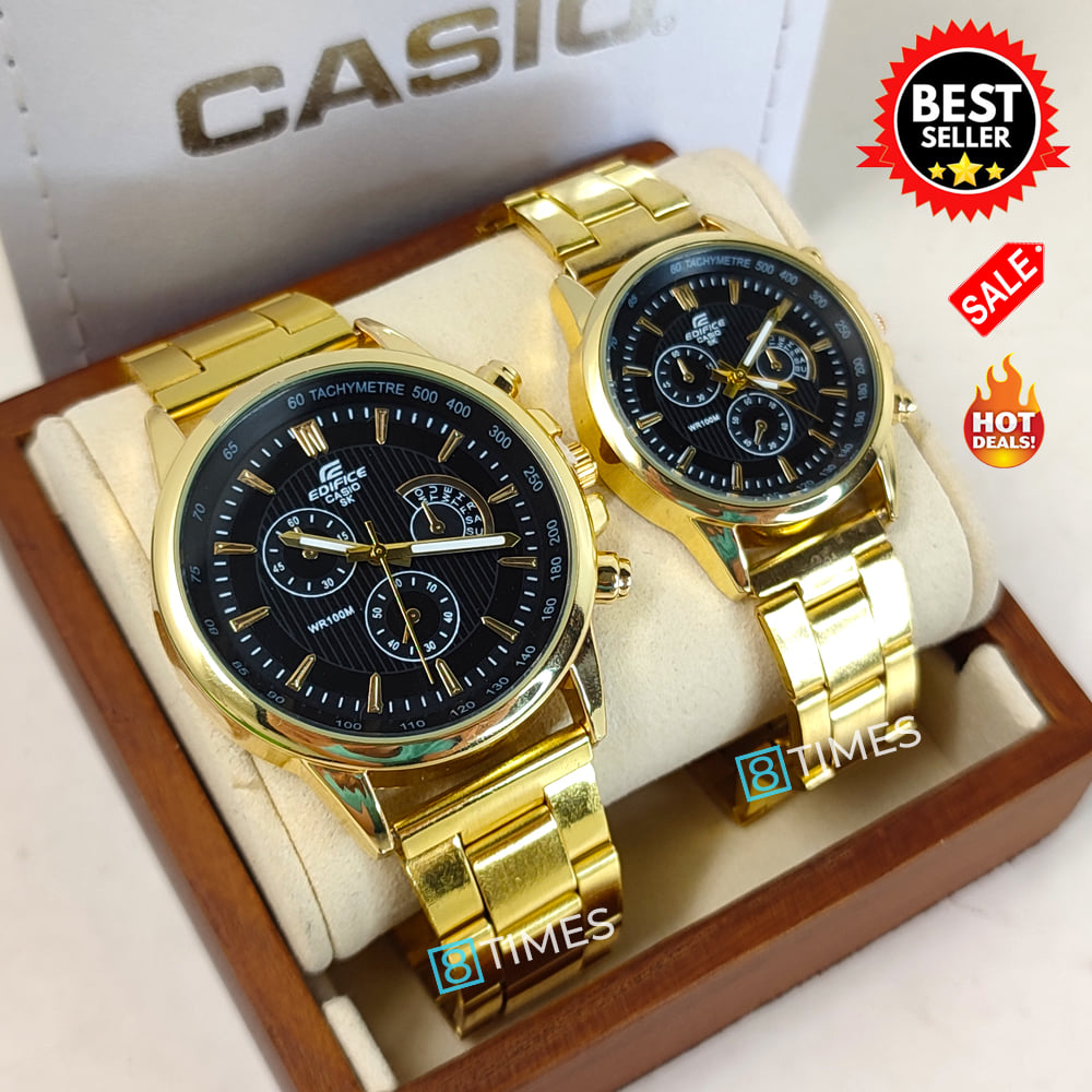 Casio Edifice Gold Black Dial Tri 