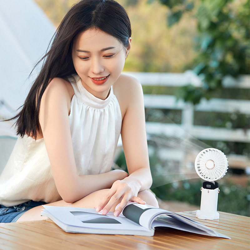 KAIMEIDI USB Handheld Fan Mini Portable Student Small Fan Digital Display Folding Aromatherapy Small Electric Fan