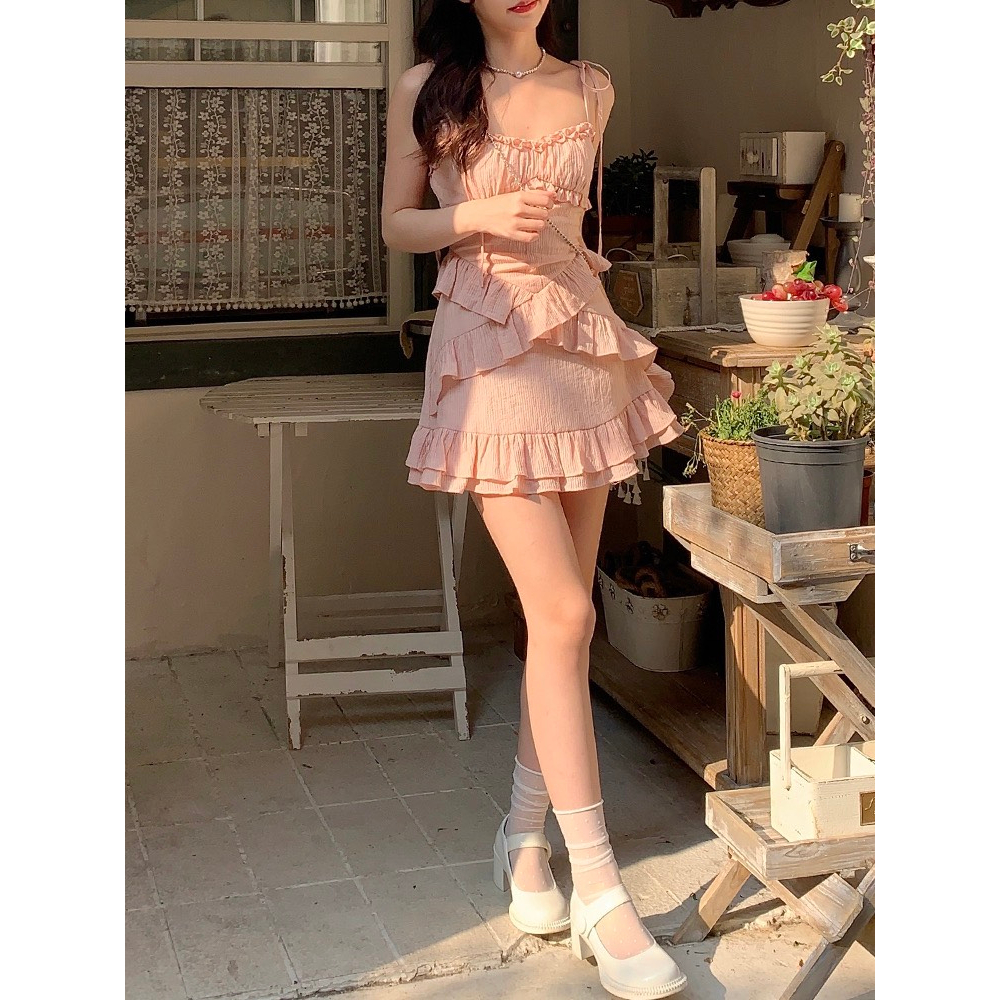 Đầm Nữ 2 Dây Phối Bèo Dáng A
