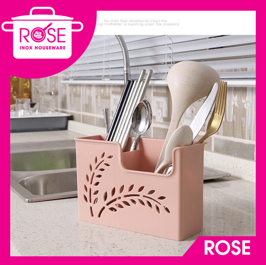 Ống đũa thìa dính tường giỏ đựng thìa đũa treo tường hồng pastel tiện lợi - Ống đựng đũa thìa 2 ngăn phong cách hàn quốc