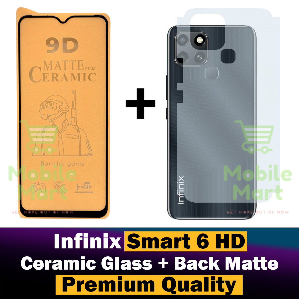 Infinix Smart 6 HD Matte Glass Ceramic Matte Protector + Back Protector Carbon Fiber Matte Soft Skin Sheet For Infinix Smart 6 HD. 