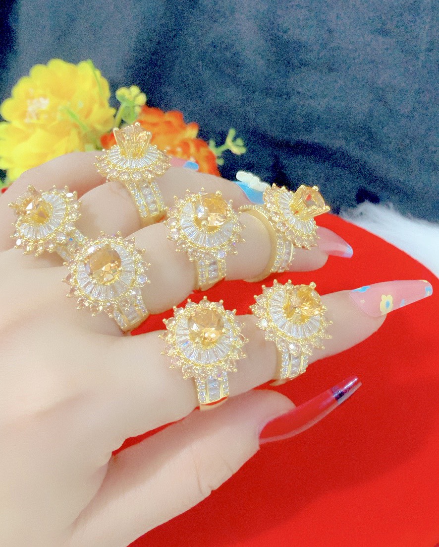 Nhẫn nữ đính xoàn trà mạ 18k cao cấp E96