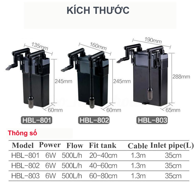 Lọc treo Sunsun HBL -801 công suất 6w, 500l/h, tích hợp sẵn 5 ngăn lọc - Hệ thống lọc nước cao cấp cho bể cá mini, hồ cá, hồ thủy sinh