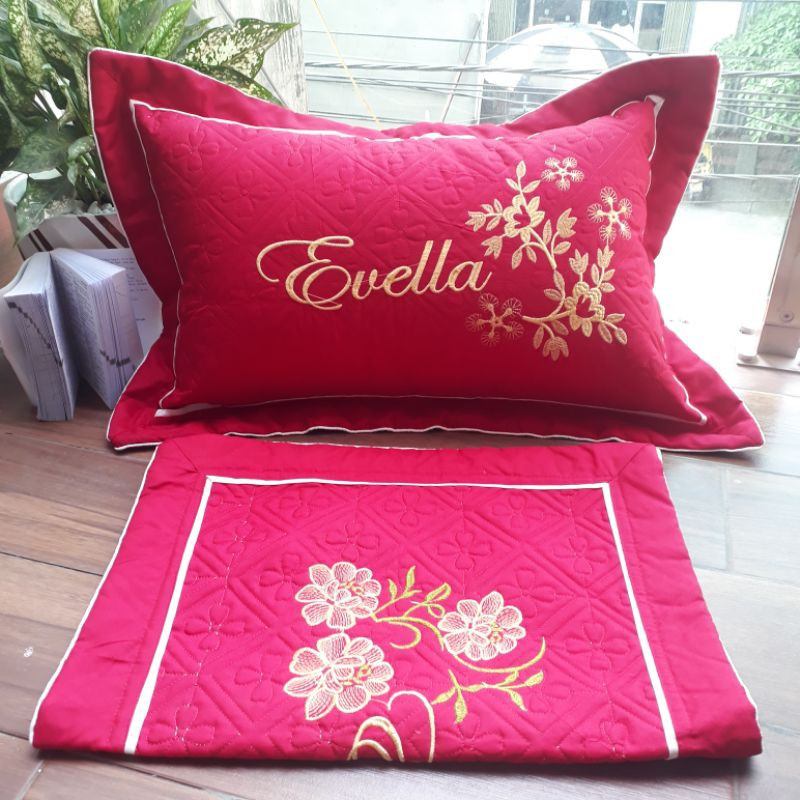 Combo 2 vỏ gối (Áo gối) Satin thêu hoa siêu đẹp