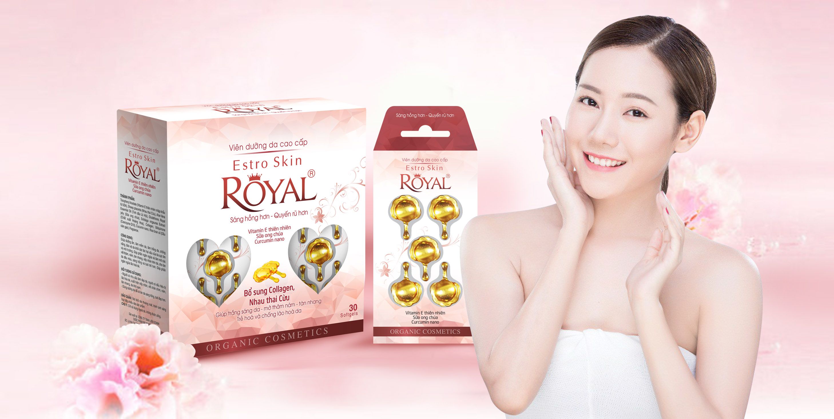 [2 hộp] Viên dưỡng da cao cấp ESTRO SKIN ROYAL (Hộp 6 vỉ, vỉ 5 viên)