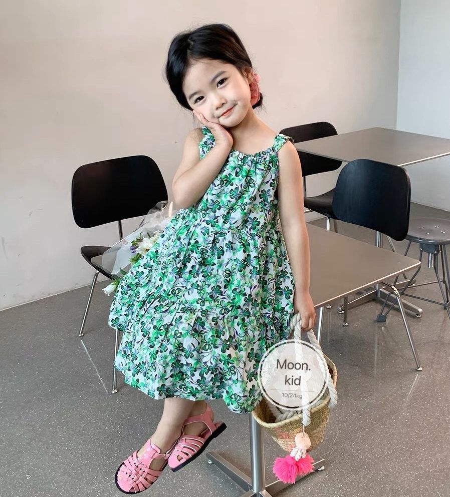 Váy đũi bồng in hoa công chúa dáng xòe cho bé 8-20kg
