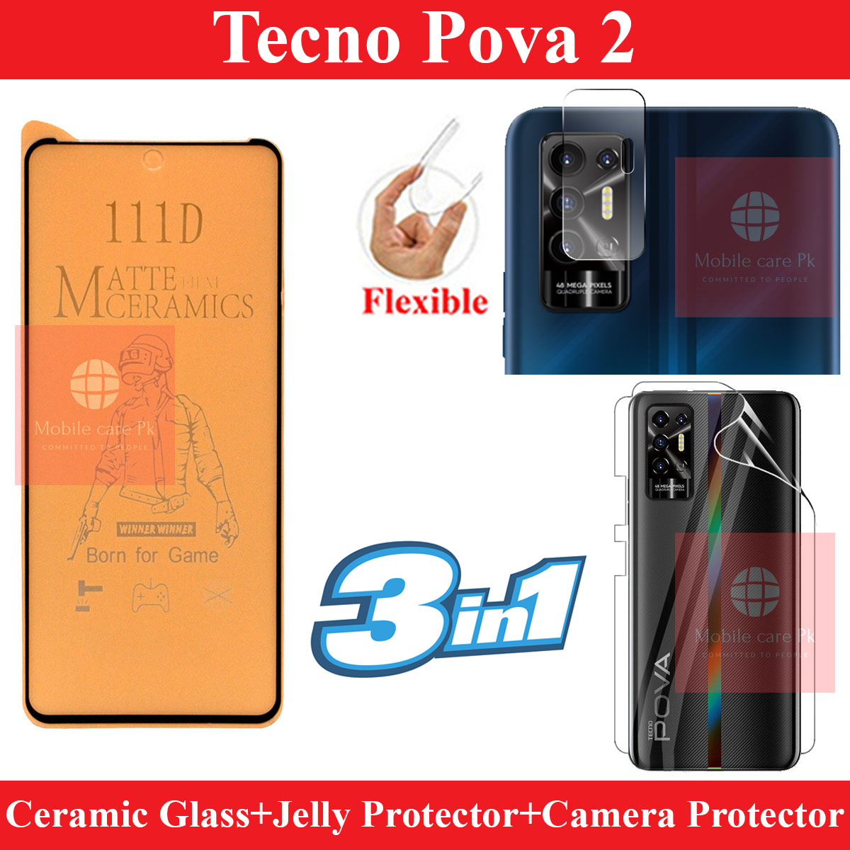 Tecno%20Pova%202%20Ceramic%20Matte%20Unbreakable%20Antishock%20Hybrid%20Film%209D/11D/21D%20Tempered%20Fiber%20Sheet%20Glass%20+%20Back%20Jelly%20Protector%20Poly%20Transparent%20Edge%20To%20Edge%20Sides%20Coverage%20+%20Camera%20Lens%20Protector%20Flexible%20Gorilla%209H%20Rear%20Camera%20Protector%20For%20Tecno%20Pova%202%20-%20Image%202