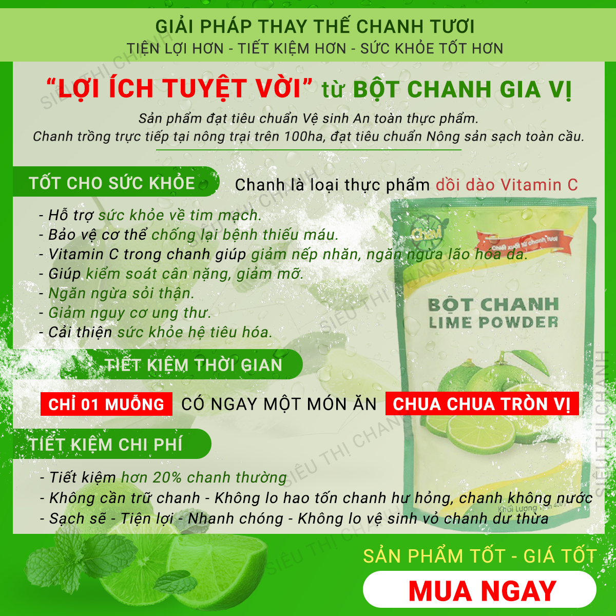 Bột Chanh Gia Vị CHAVI 400gr [NHÀ CUNG CẤP - Có Cam Kết]